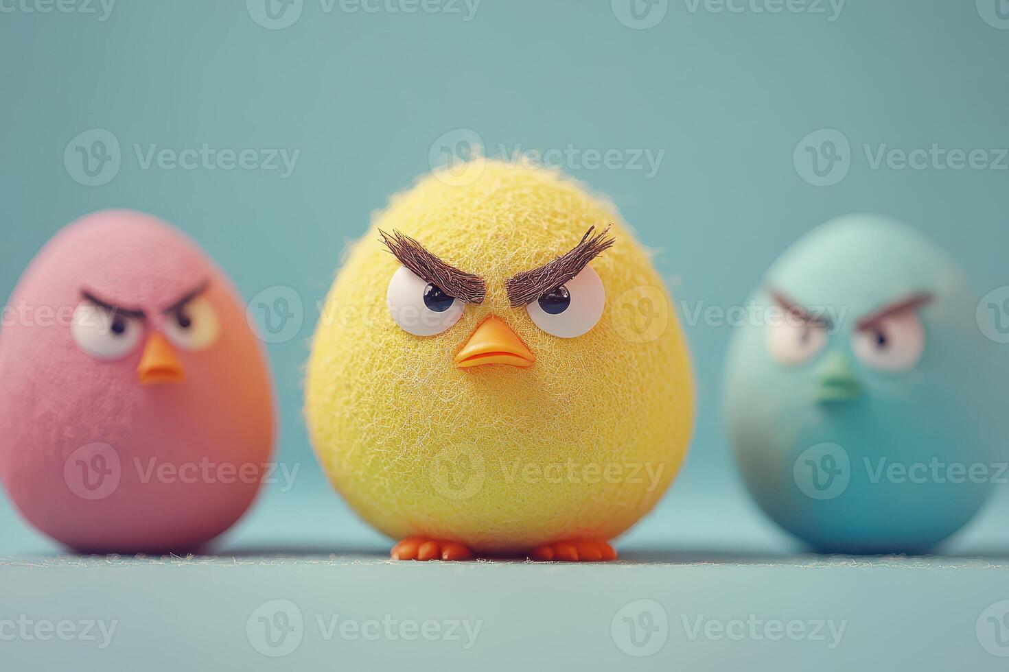 Three angry birds are standing in front of each other photo