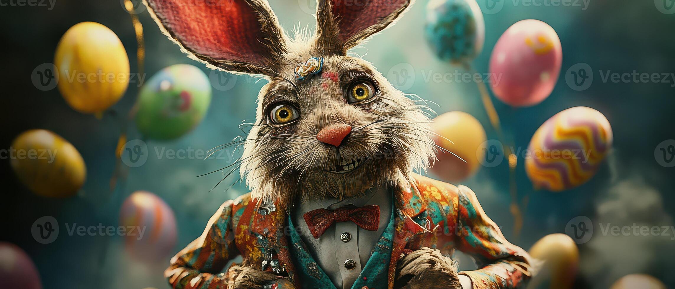 The rabbit is dressed in a suit and tie photo