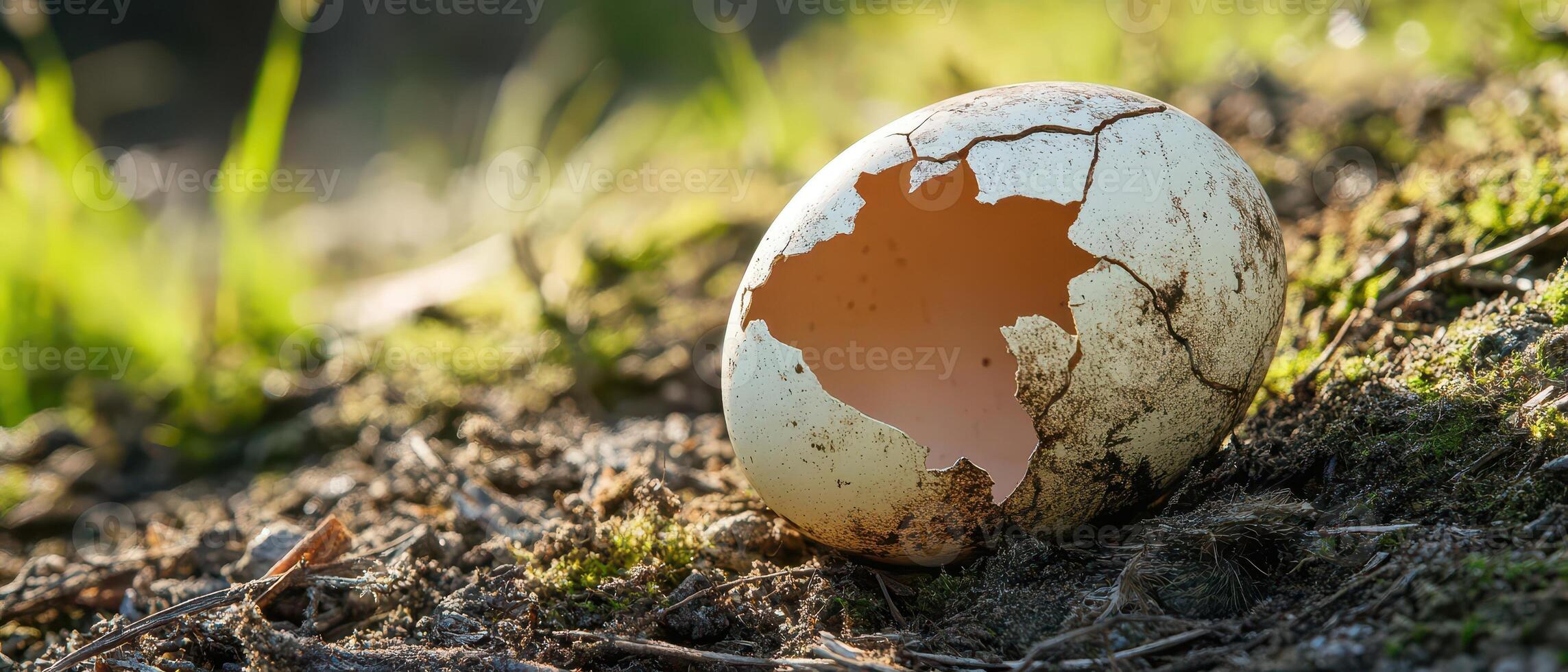 An egg is cracked open on the ground photo