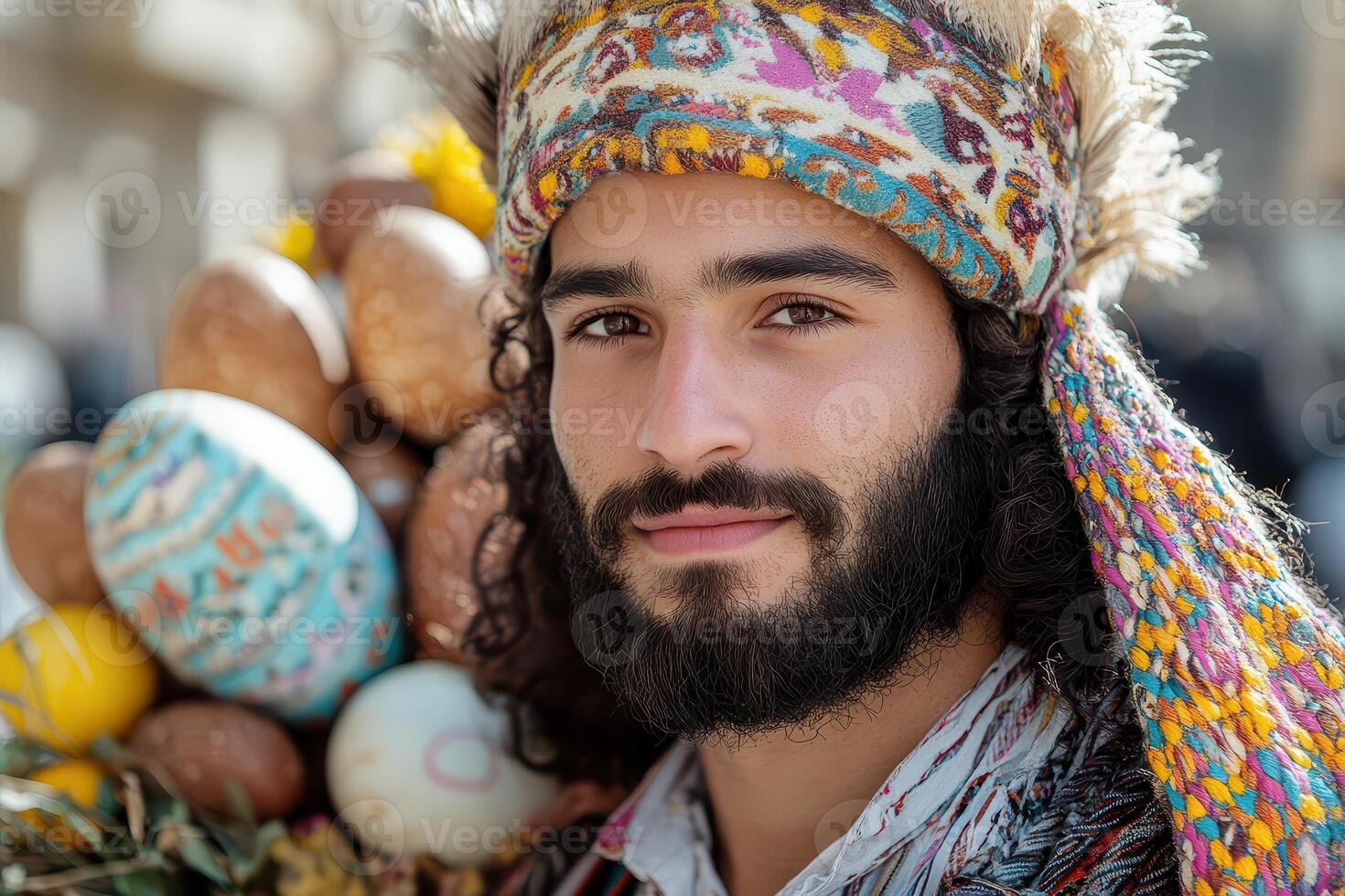 A man with a beard and turban is holding eggs photo