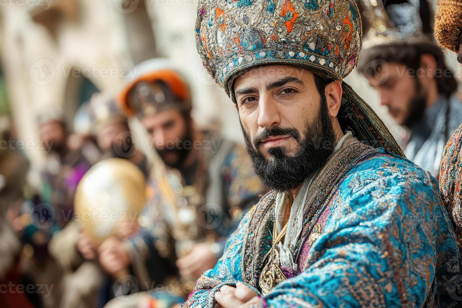 A man with a beard and turban in a traditional costume photo