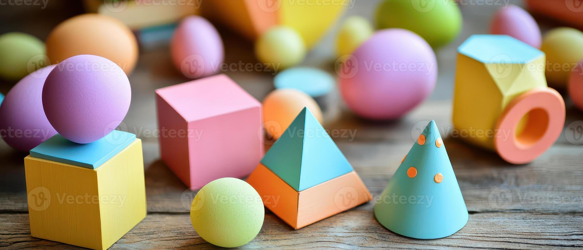 Colorful paper shapes on a wooden table photo