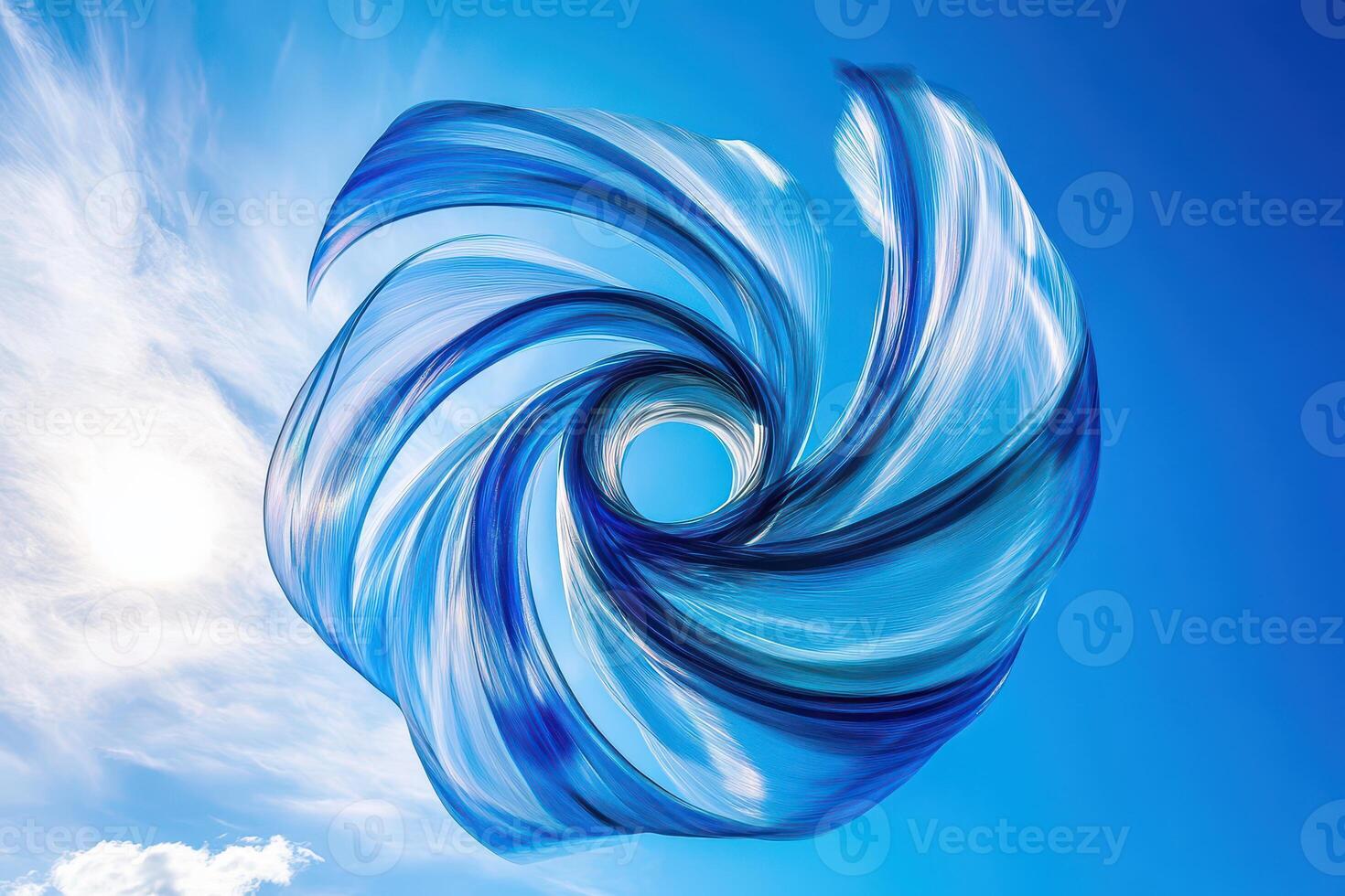 A blue swirl in the sky with a sun in the background photo