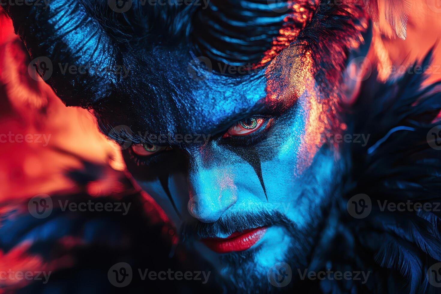 A man with horns and blue makeup photo