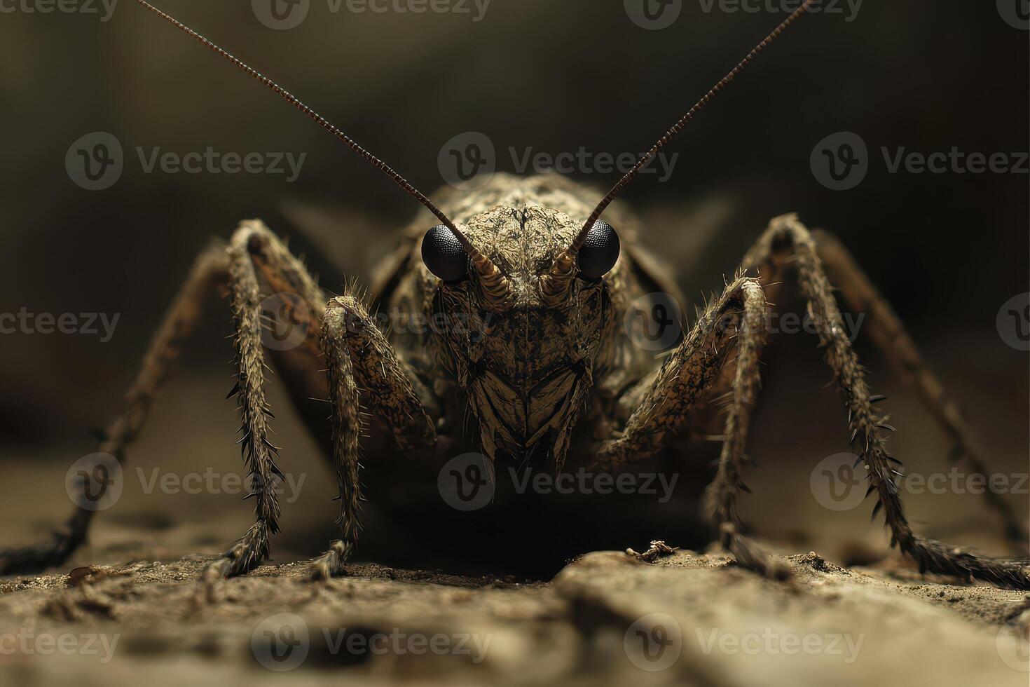 A close up of a grasshopper on the ground photo