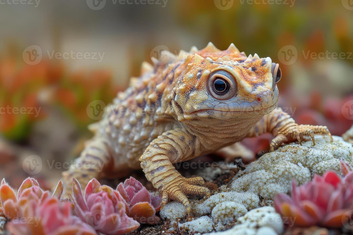 A small lizard sitting on top of some rocks photo