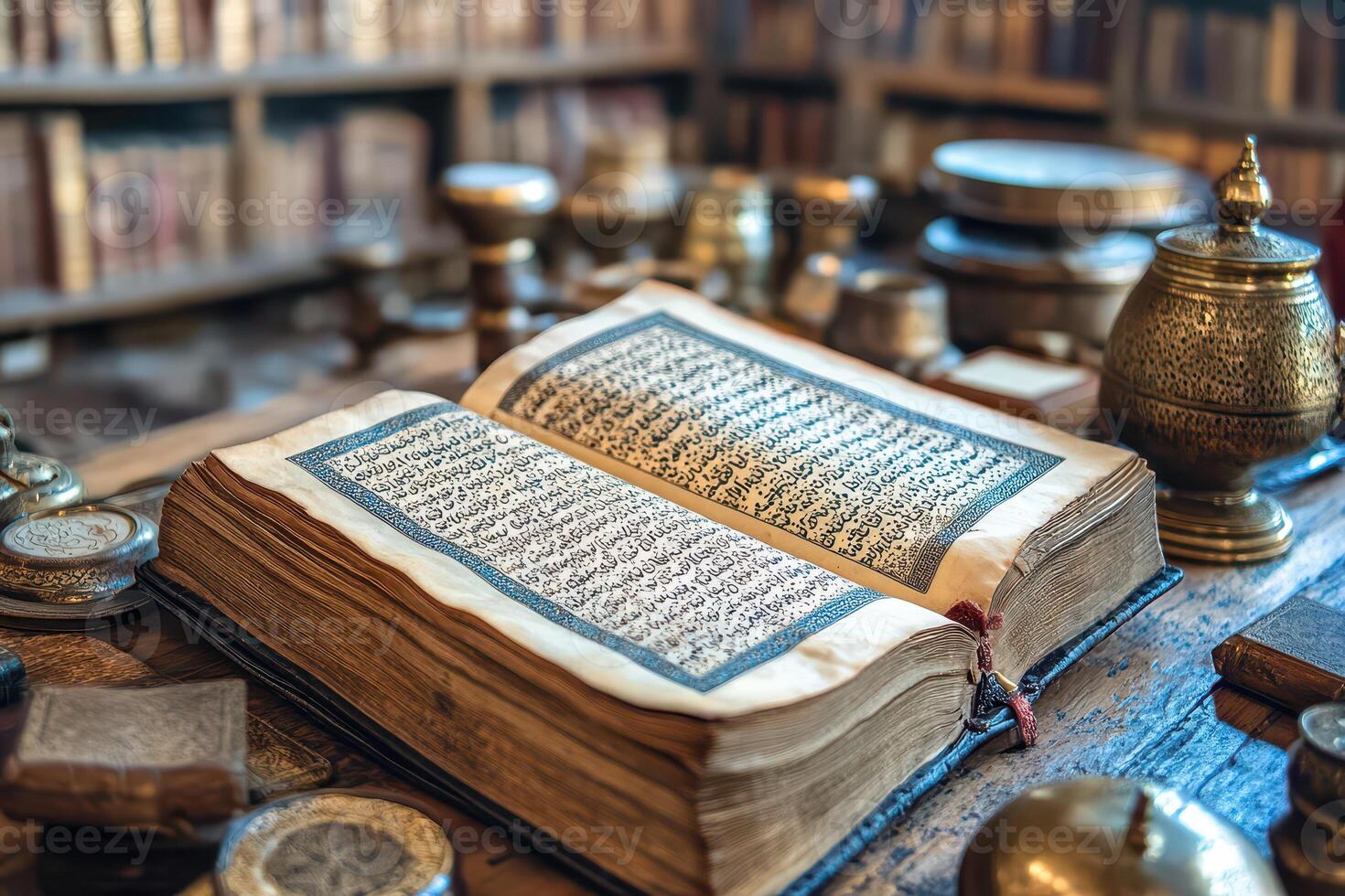 Quran on a table in a library photo
