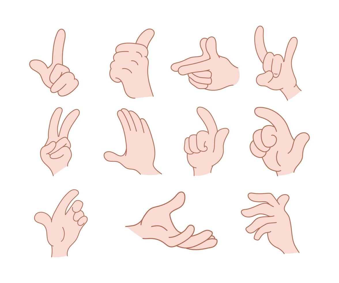 Hand gestures in different positions Illustration set isolated vector