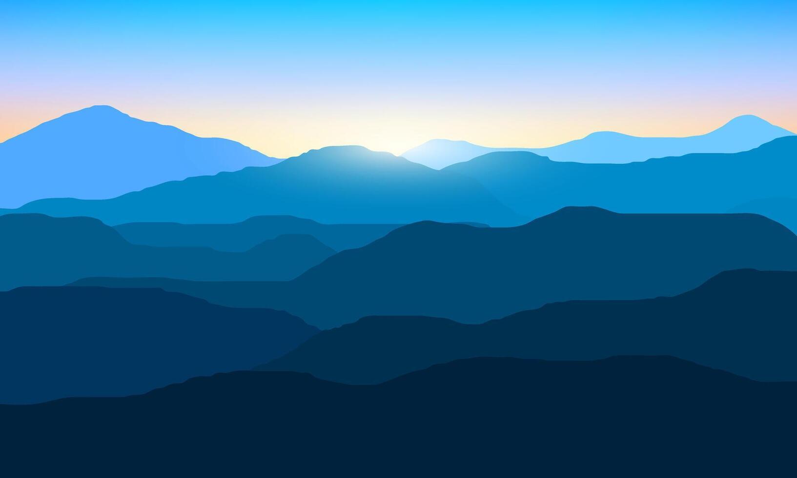 illustration of mountain scenery at dawn with sunlight vector