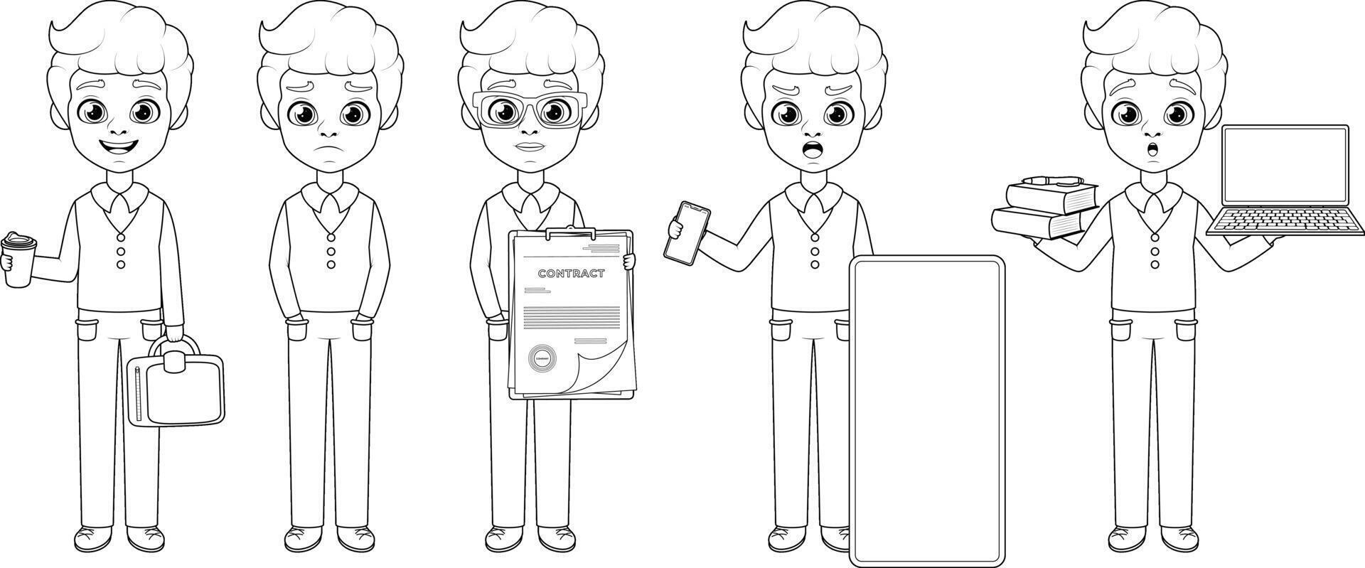 Coloring page. Office Worker Character Set vector