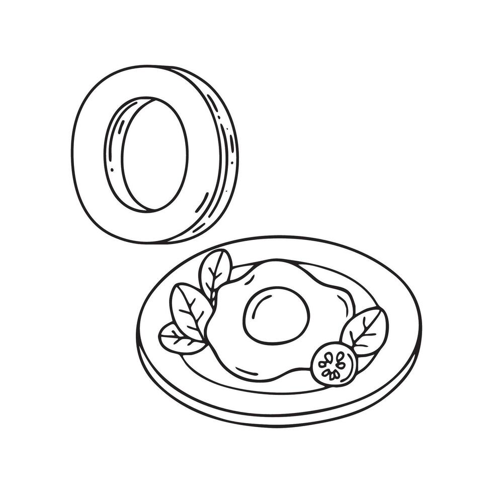 An illustration of letter O stand for Omelette beside it vector