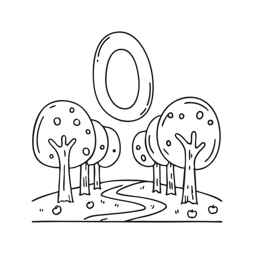 An illustration of letter O stand for Orchard beside it vector