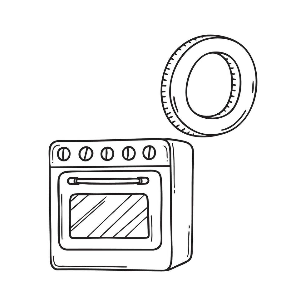 An illustration of letter O stand for Oven beside it vector