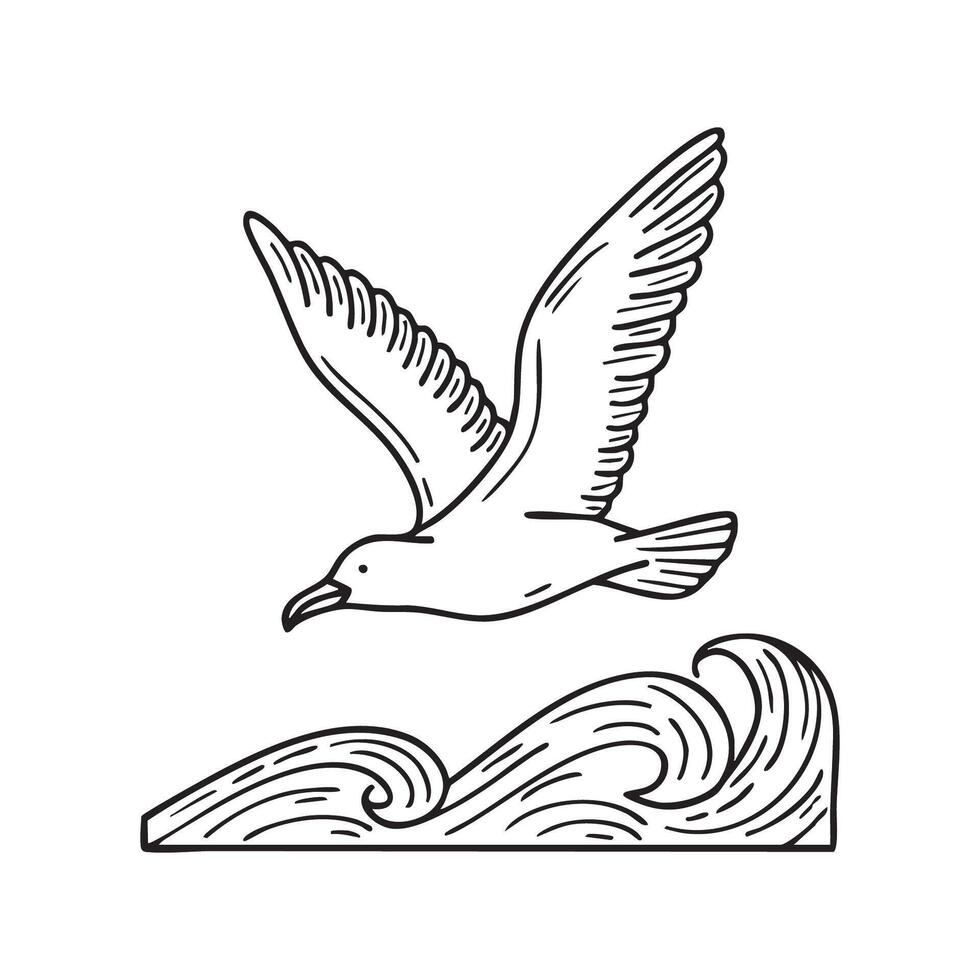 A seagull gliding above the ocean waves vector