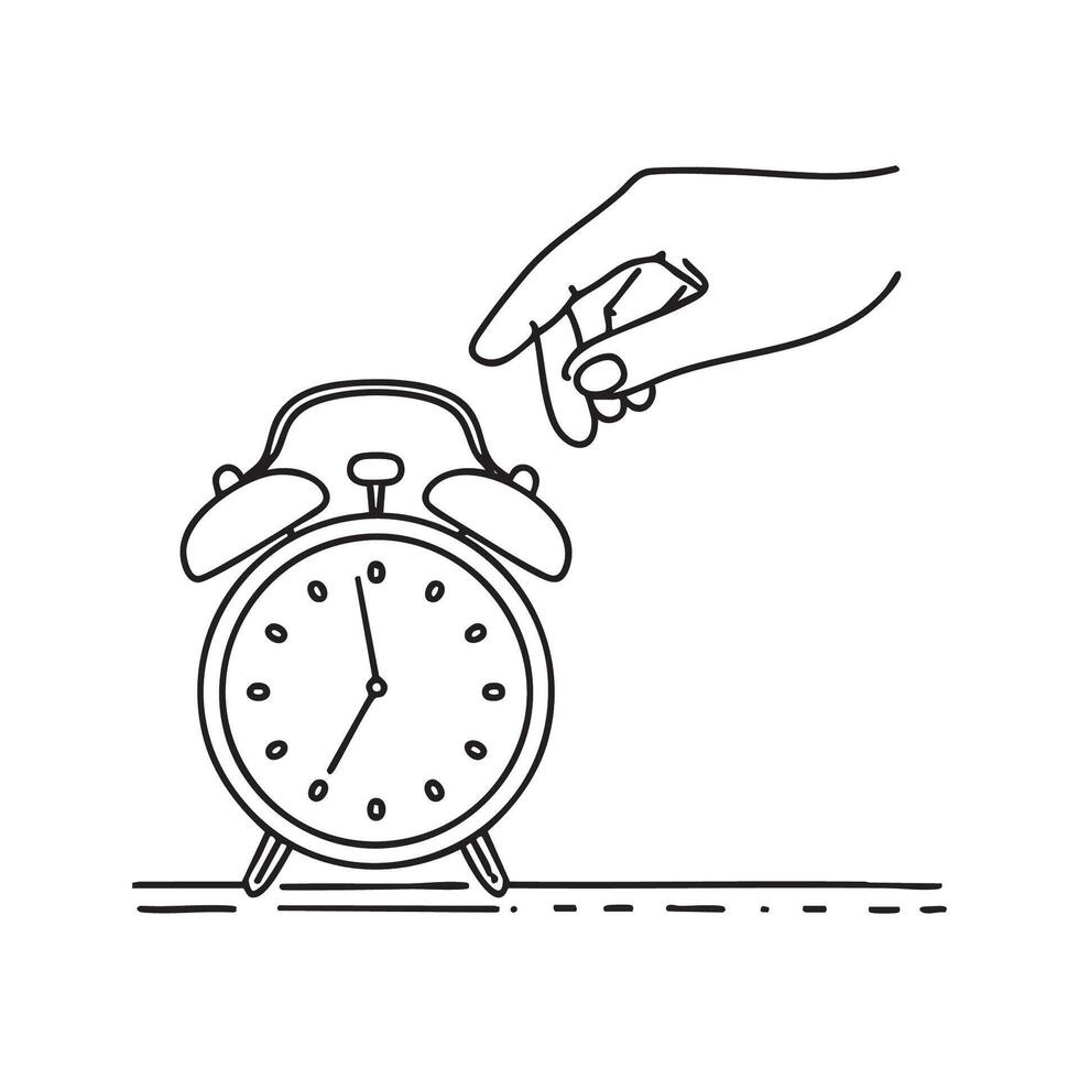 A hand turning off an old fashioned alarm clock vector