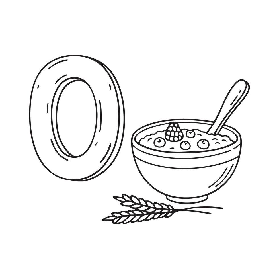 An illustration of letter O stand for Oatmeal beside it vector