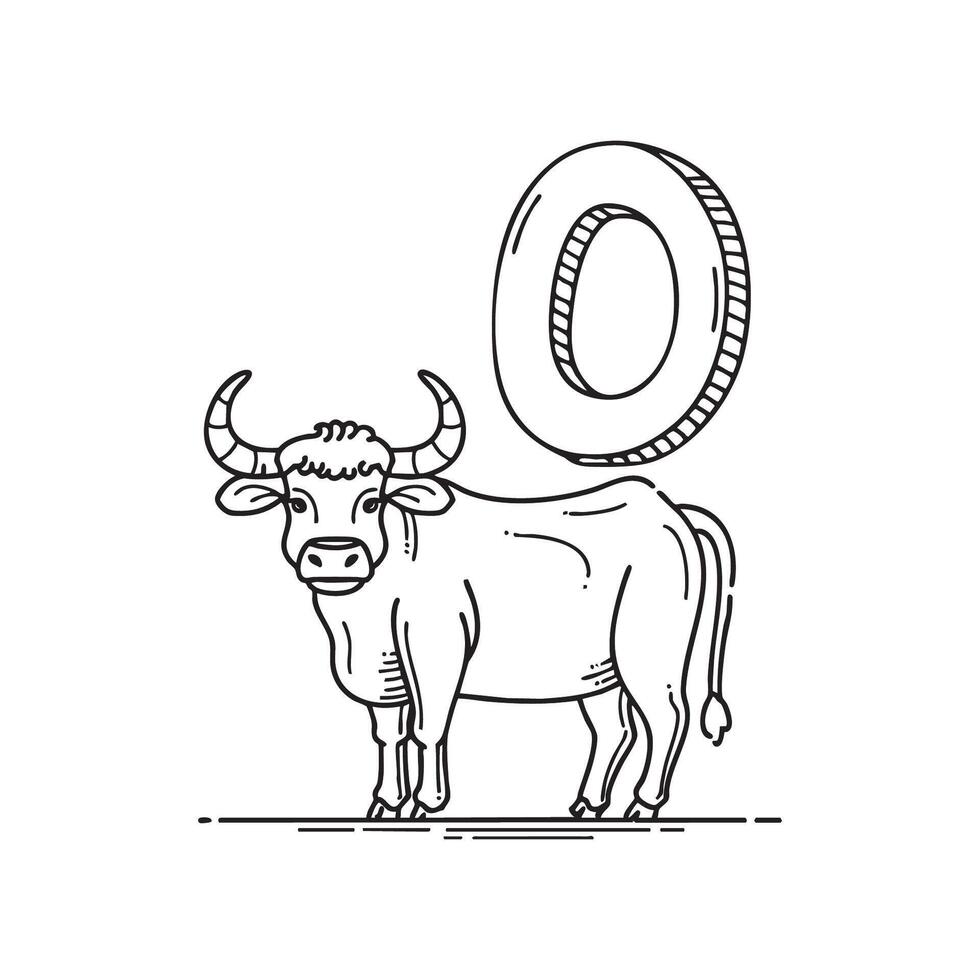 An illustration of letter O stand for Ox beside it vector
