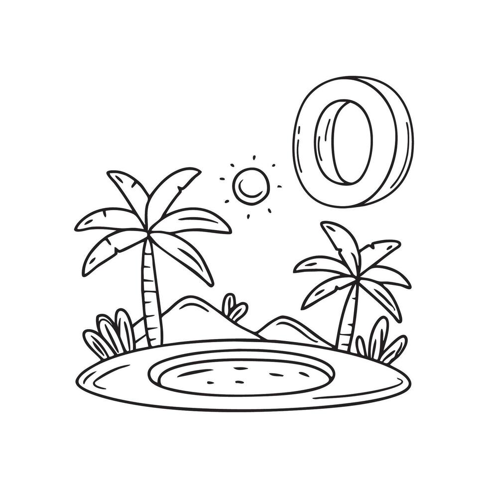 An illustration of letter O stand for Oasis beside it vector