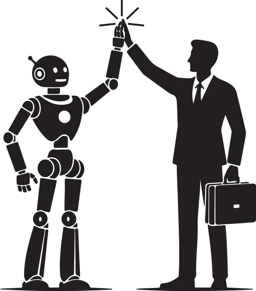 Businessman and robot giving high five illustration vector