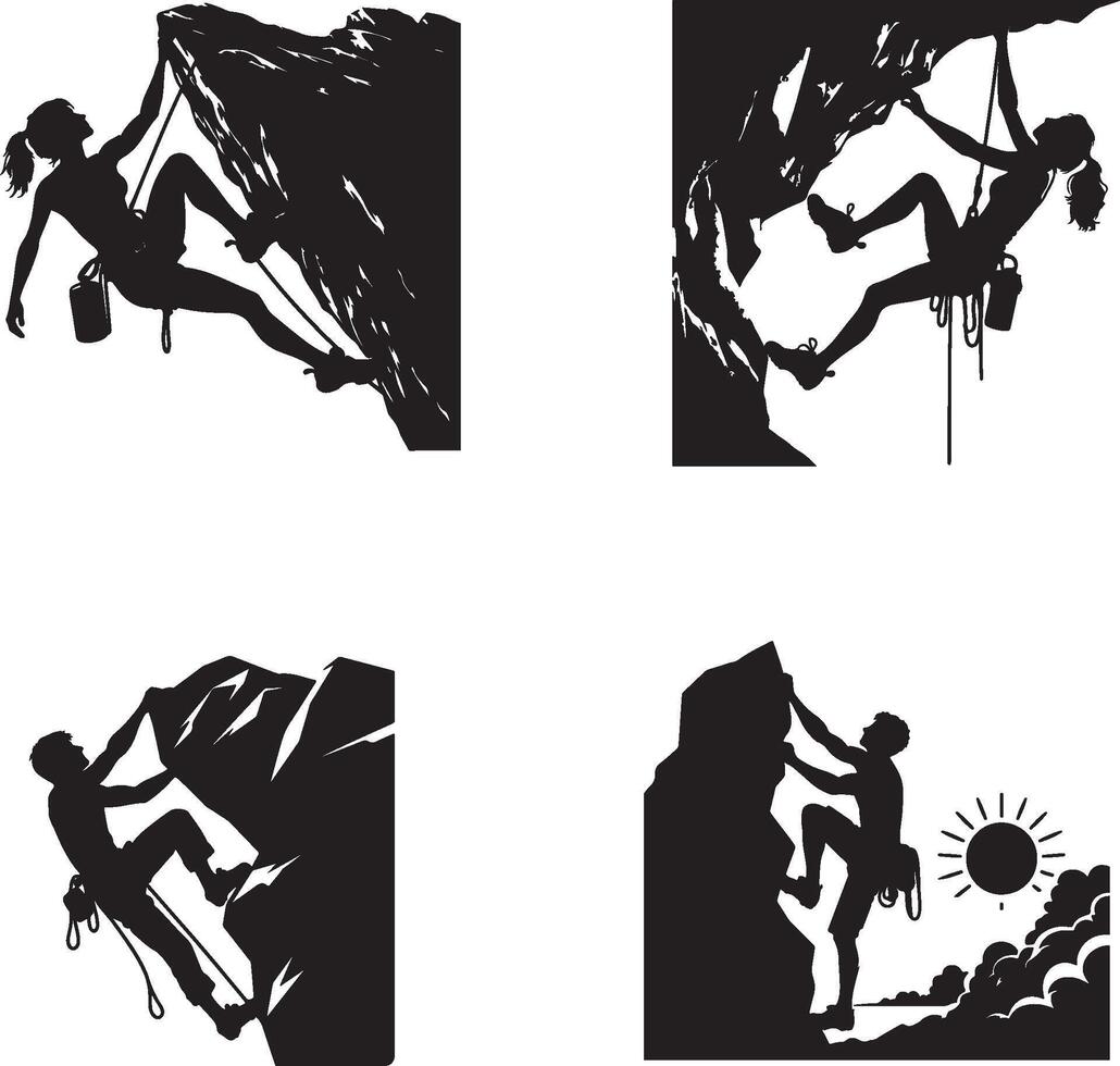 Silhouettes of rock climbers vector