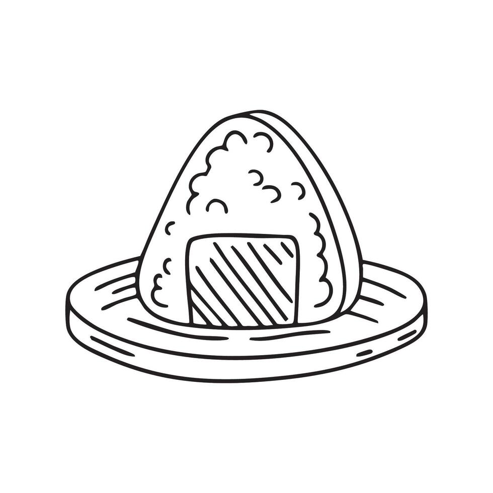 A single onigiri with a seaweed strip on a wooden plate vector