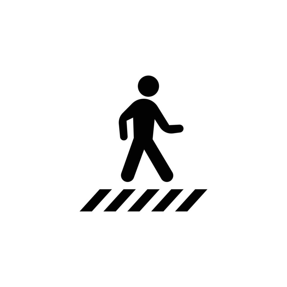 Stick Figure Walking on Crosswalk Simple Black and White Illustration vector