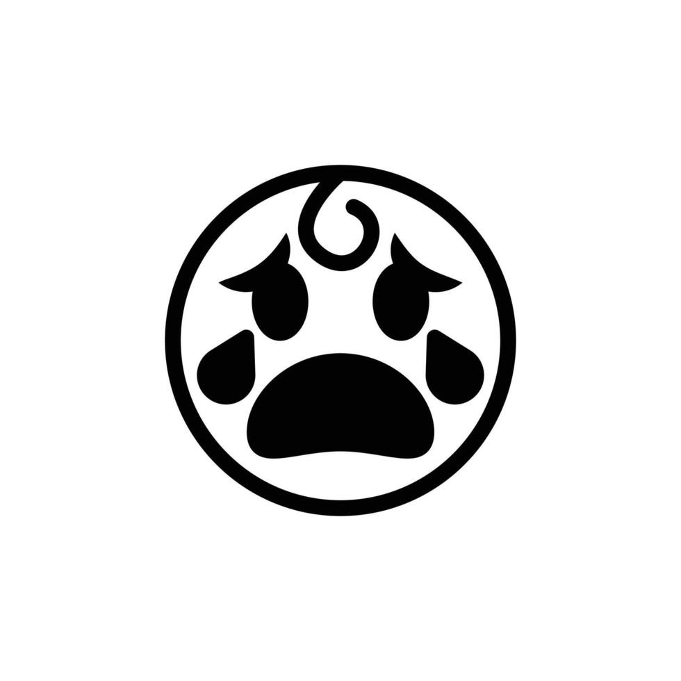 Dog Paw Print Icon with Sad Expression Black and White Design vector