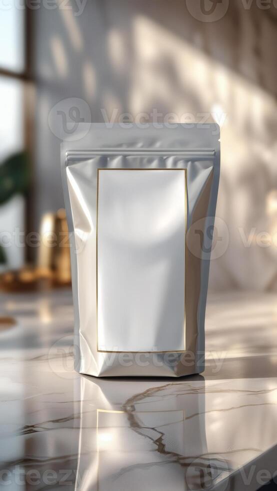 Elegant foil pouch with a customizable label, perfect for coffee beans, gourmet snacks, or premium ingredients. versatile packaging photo