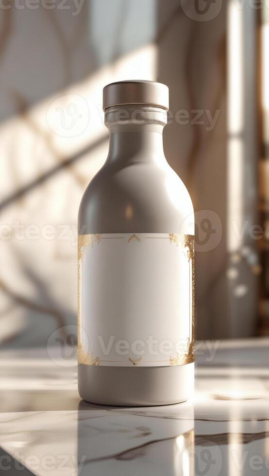 Elegant white bottle with gold accents, perfect for high-end beverages. A stylish addition to any refined setting. LuxuryPackaging photo