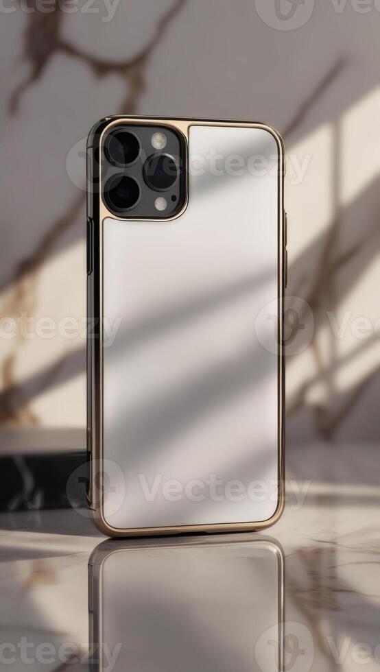 Elegant mobile phone with protective case, showcasing a sleek design and sturdy build, perfect for a sophisticated lifestyle. photo