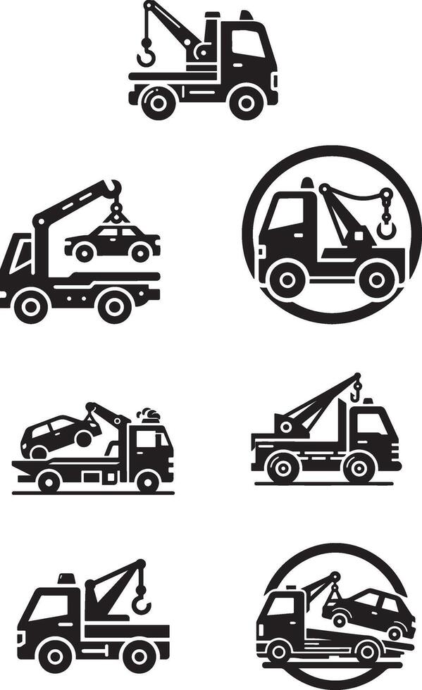 tow truck icons set vector