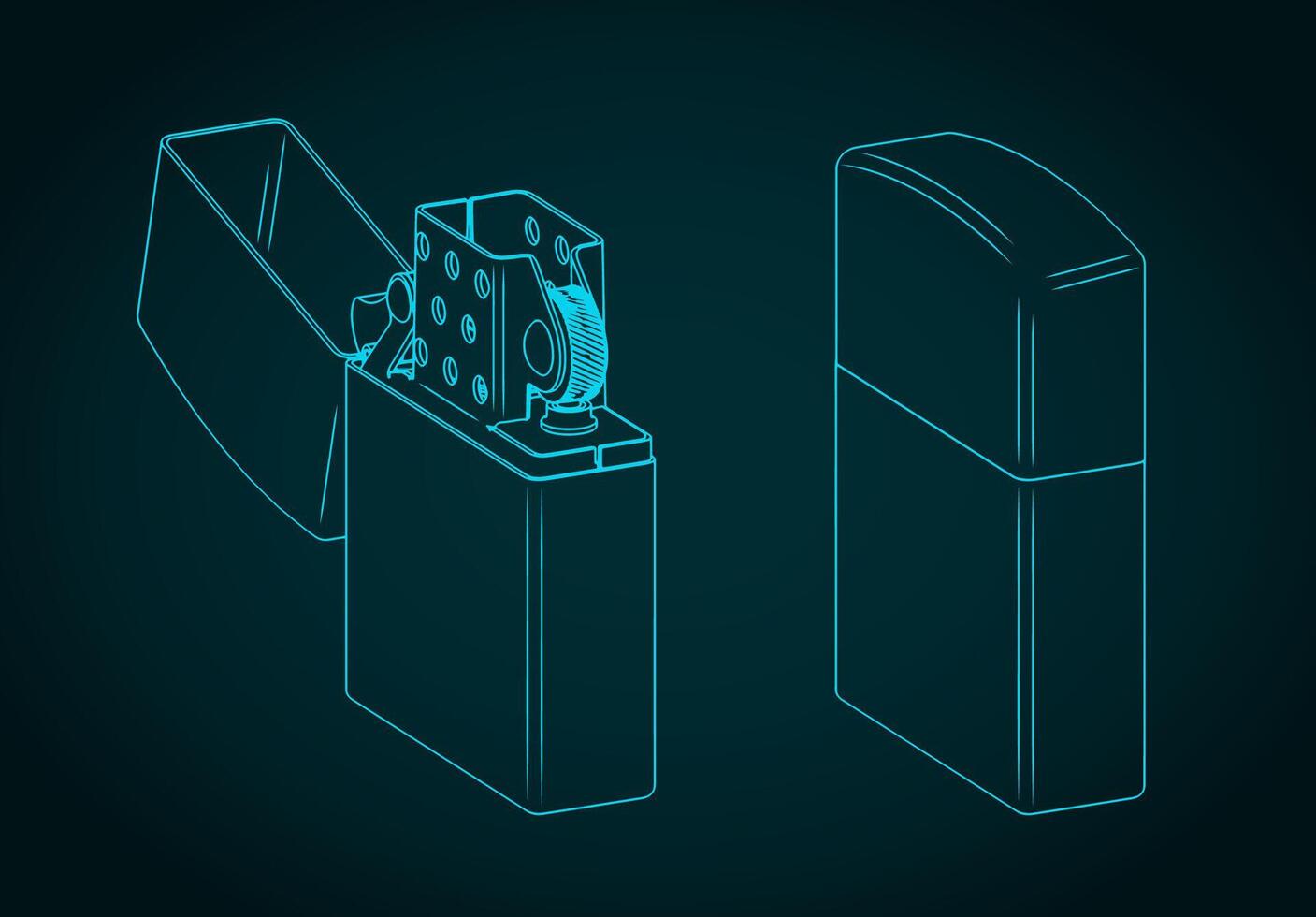 Classic petrol lighter isometric blueprints illustration vector
