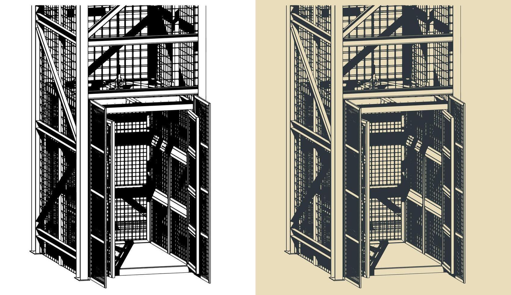 Caged industrial elevator vector
