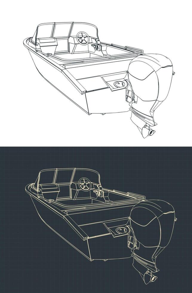 Motor boat drawings vector
