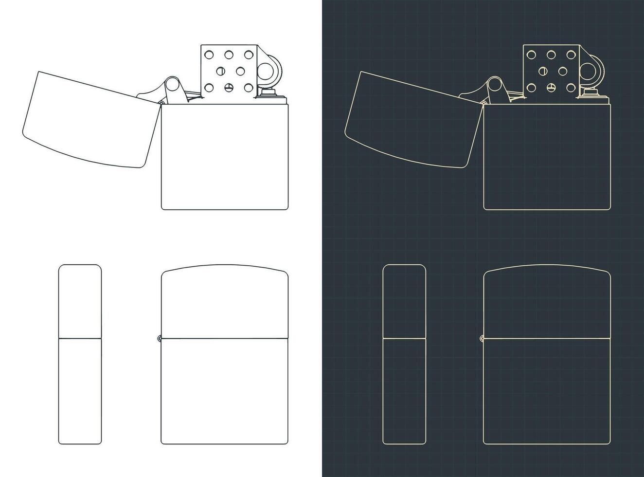 Classic petrol lighter blueprints illustrations vector