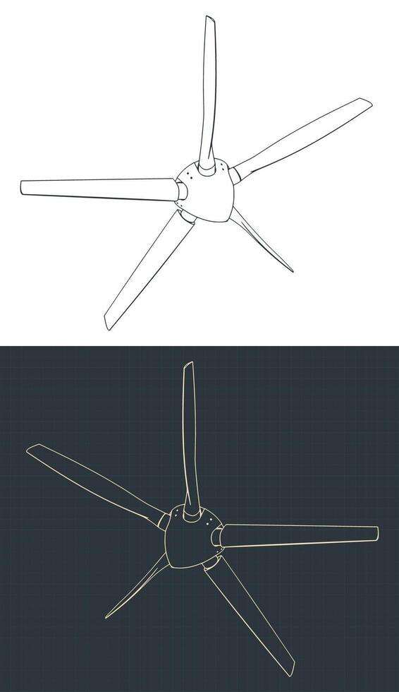 Turboprop-engine propeller isometric blueprints vector