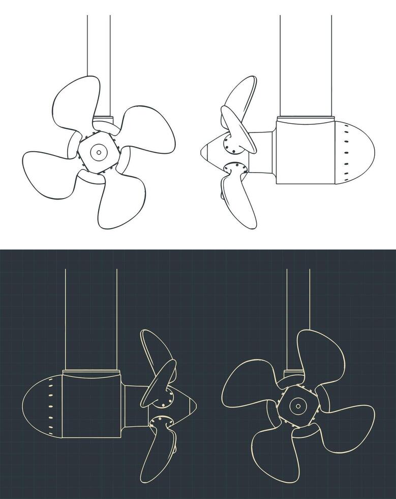 Rudder propeller blueprints vector