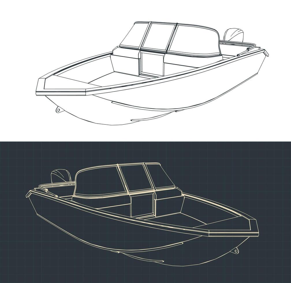 Motor boat blueprints vector