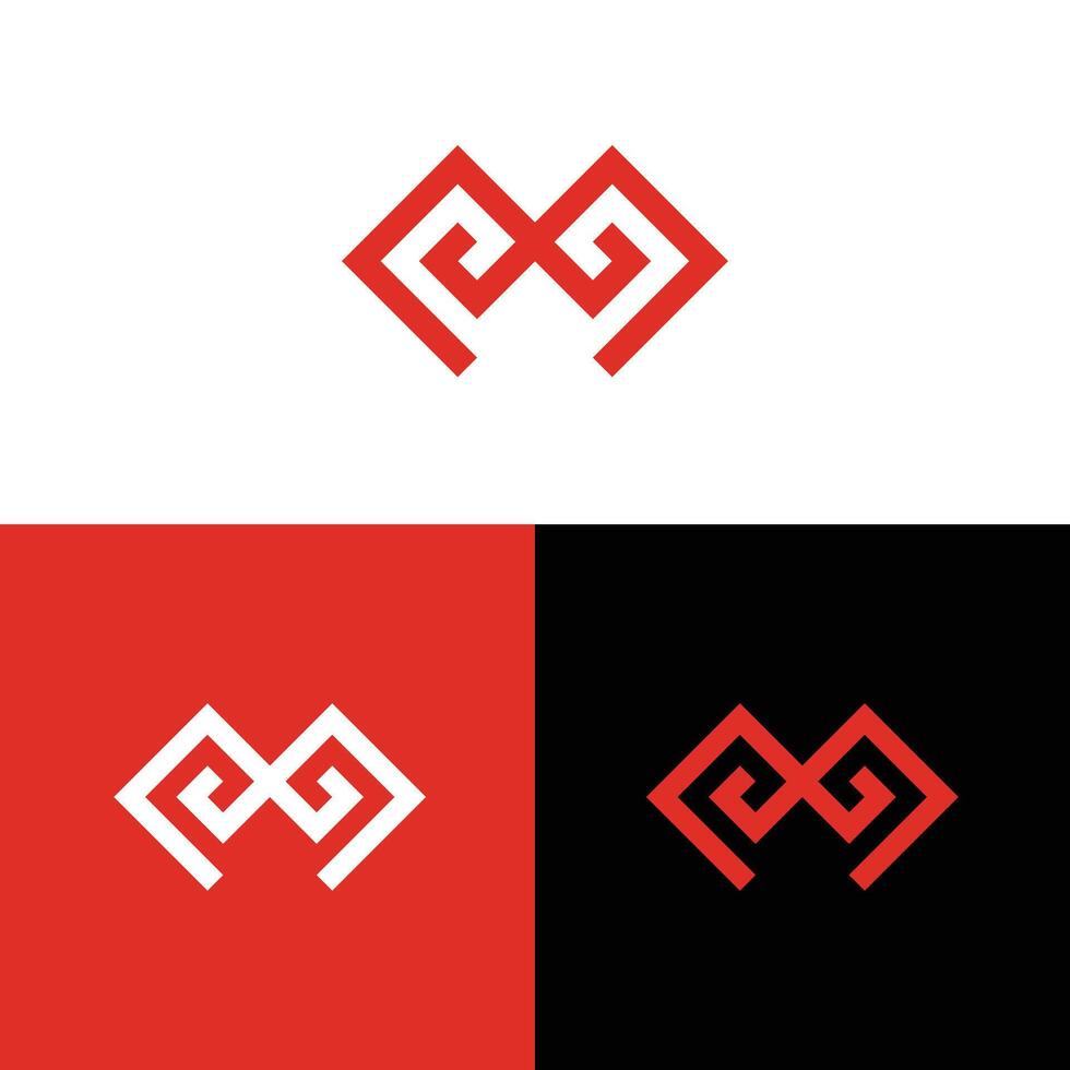 Geometric Letter M Logo Design with Swirls in Red and White vector