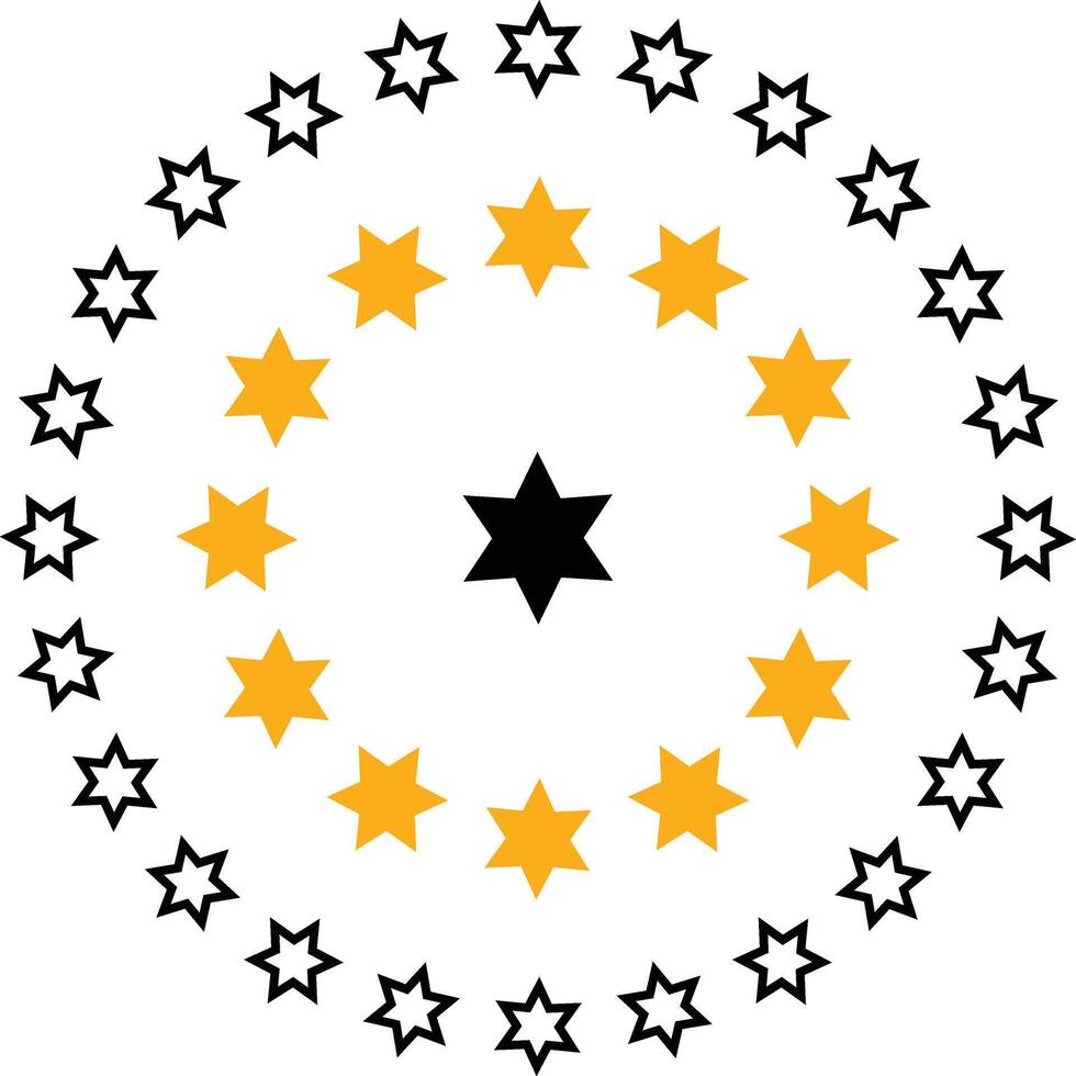 Illustration of Circular Yellow and Black Stars on White Background - Ideal for Designs and Graphics vector