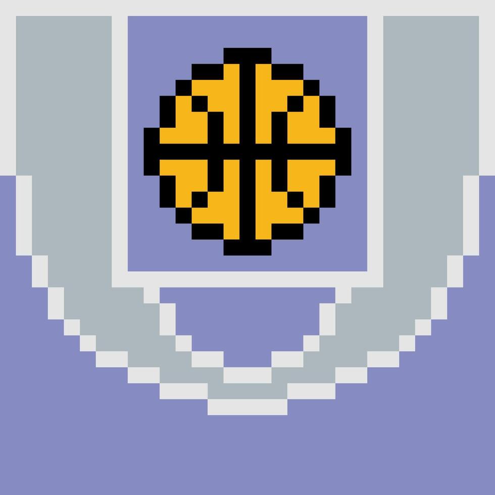 Basketball on basketball court with pixel art vector