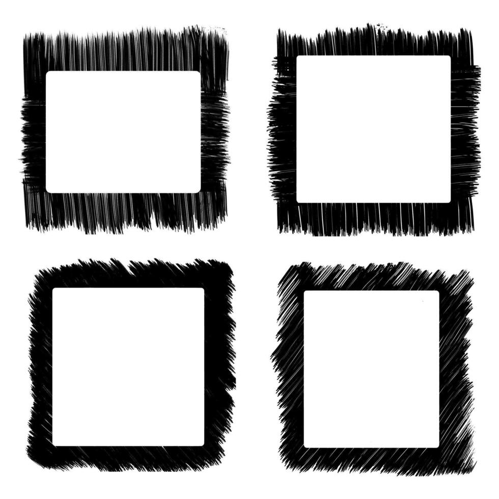 Set of black frames with brush strokes vector