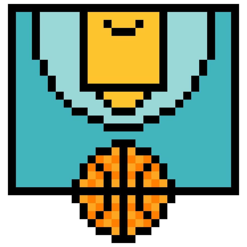 Basketball on sports field with pixel art vector