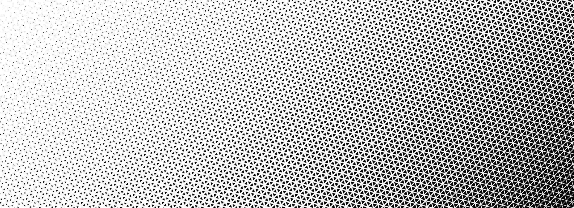 Triangle halftone gradient background. Geometric triangular tech pattern texture. Black abstract fading gradation wallpaper. Vanishing mosaic pop art backdrop for flyer, poster, banner, booklet vector