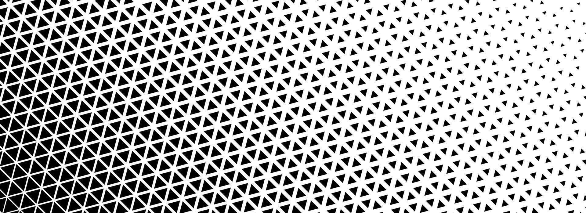 Triangle halftone gradient background. Geometric triangular tech pattern texture. Black abstract fading gradation wallpaper. Vanishing mosaic pop art backdrop for booklet, flyer, poster, banner vector