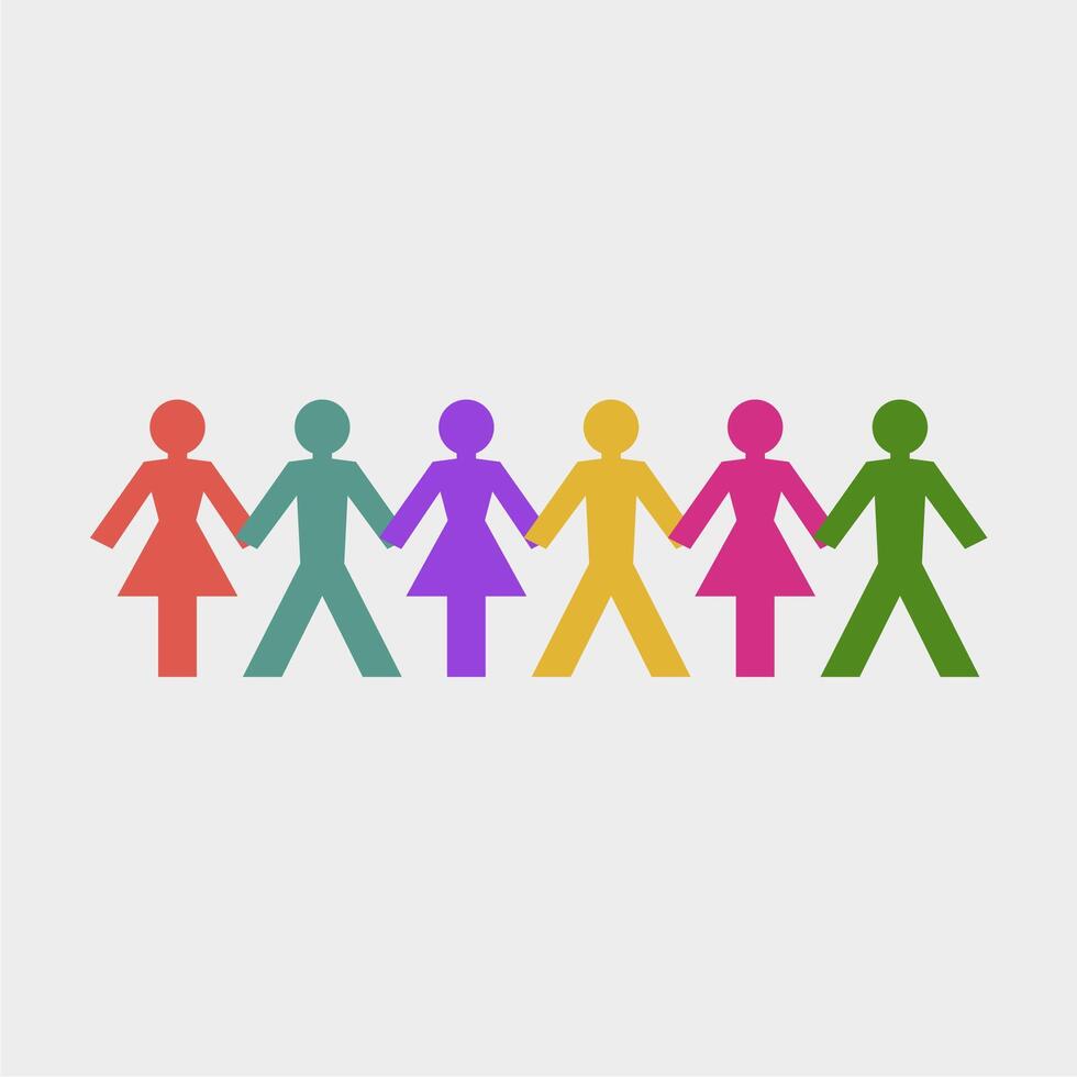 Colorful silhouettes of people holding hands creating world peace vector