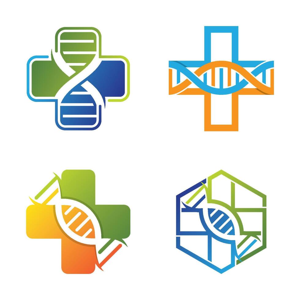 Medical Cross And DNA Helix Icon Set vector