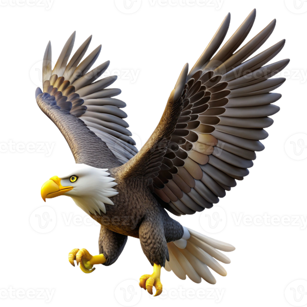 impressive abstract A majestic bald eagle soaring through the sky, powerful wings, sharp talons, realistic rendering, freedom theme, authentic png