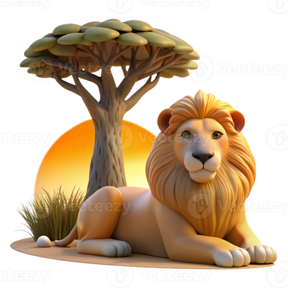 impressive rustic A majestic lion pride resting in the shade of a baobab tree, illuminated by the warm afternoon sun, in a realistic wildlife documentary style genuine png