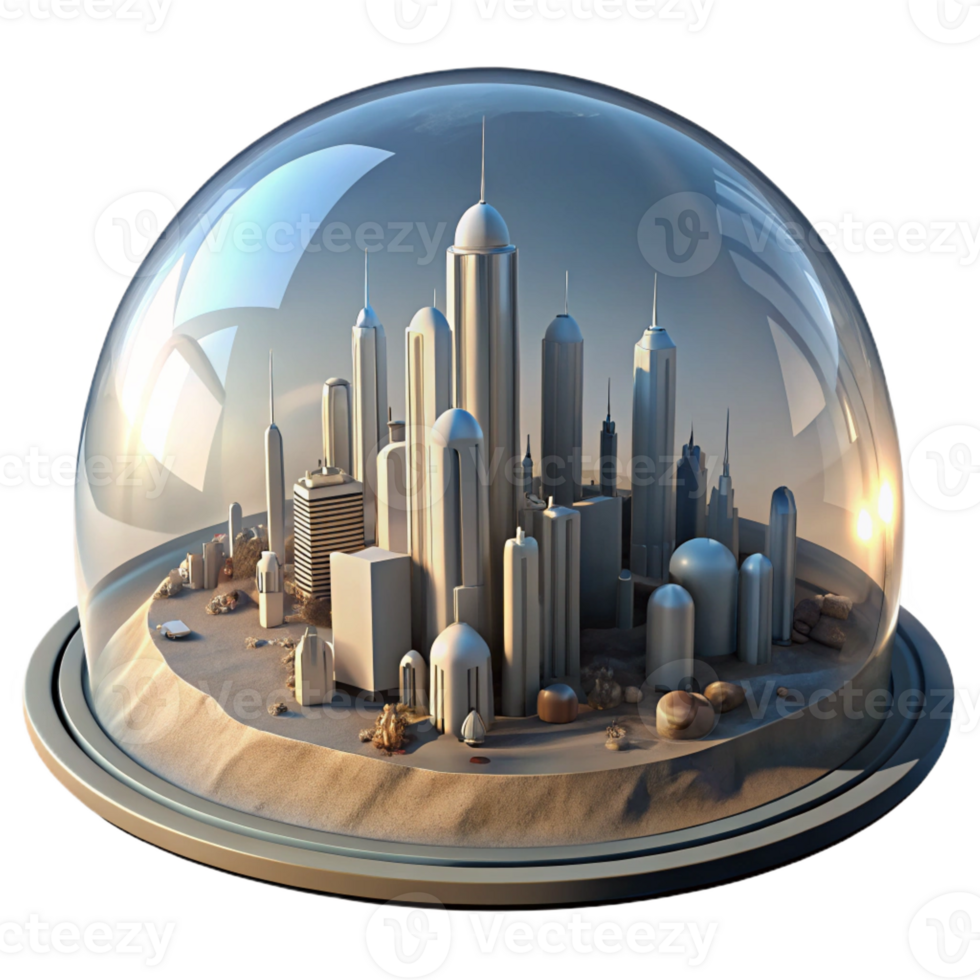 wonderful rustic A futuristic city built within a giant, transparent dome on a desolate alien planet. Soft, daylight lighting. Retrofuturism style detailed png